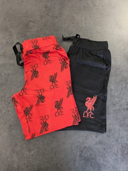 Liverpool FC 2 Pack Boys Loungewear Shorts - Red & Black - Image 4