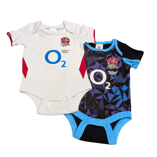 England Rugby RFU 2 Pack Baby Vests - 25\26 Home and Away Kit Bodysuits - Officially Licensed Merchandise