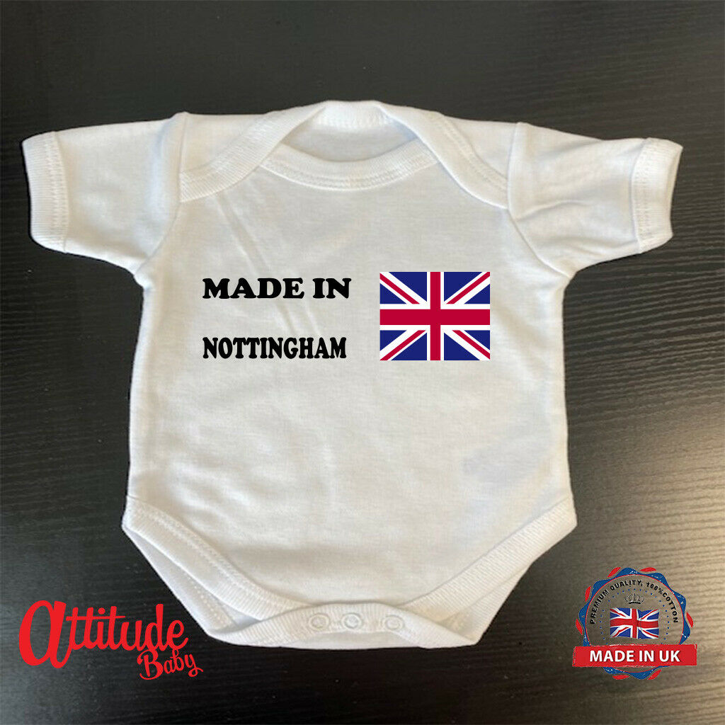 Nottingham Baby Grow Printed Made In Nottingham 100 Cotton Babygrows