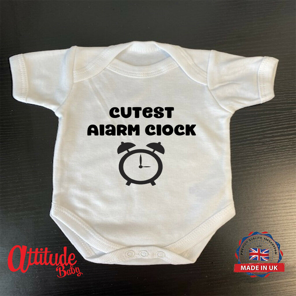 Plain Baby Grow-Printed-Cutest Alarm Clock- Baby Grows-100 % Cotton Baby Grow